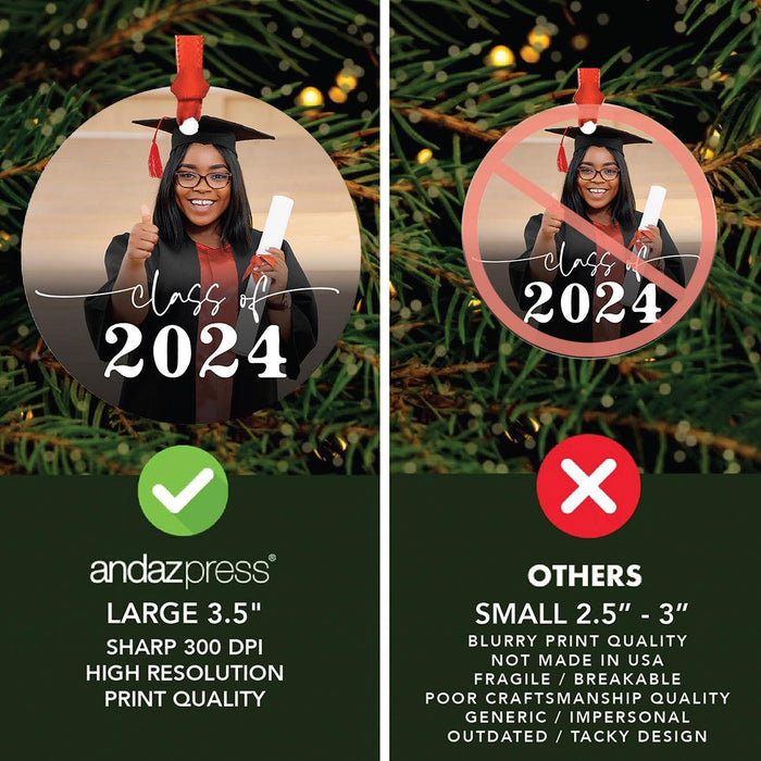 Custom Metal Photo Graduation Christmas Ornament, Class of 20XX Gift-Set of 1-Andaz Press-Classic Custom Photo-