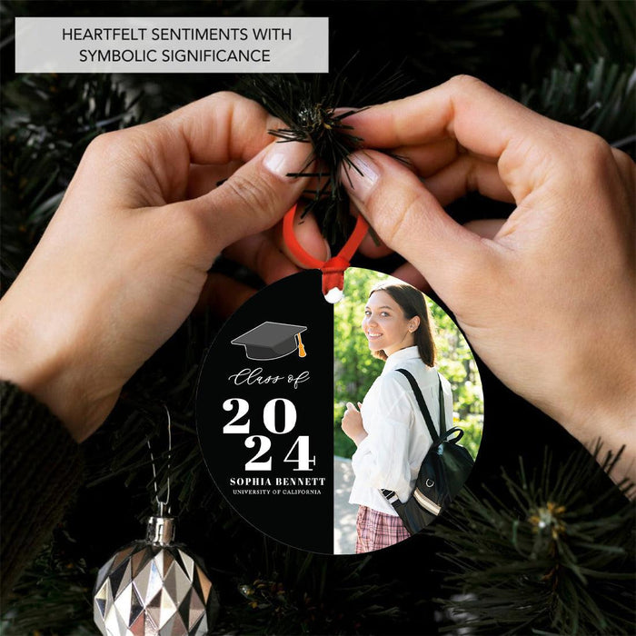 Custom Metal Photo Graduation Christmas Ornament, Class of 20XX Gift-Set of 1-Andaz Press-Classic Custom Photo-