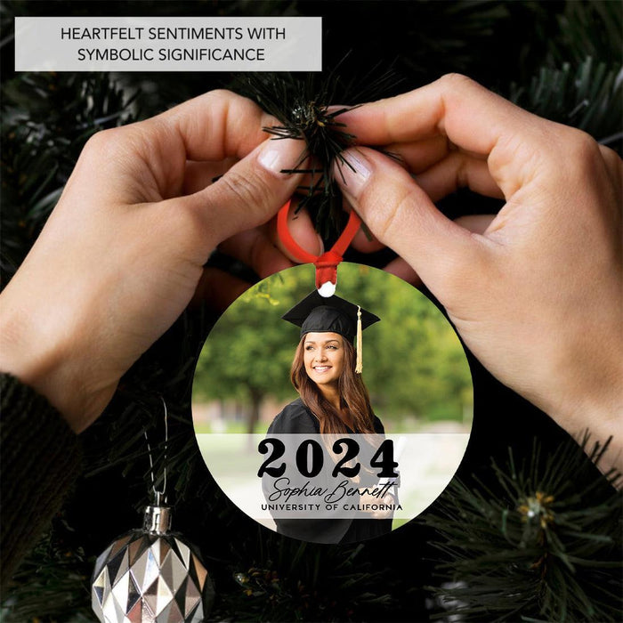 Custom Metal Photo Graduation Christmas Ornament, Class of 20XX Gift-Set of 1-Andaz Press-Classic Custom Photo-