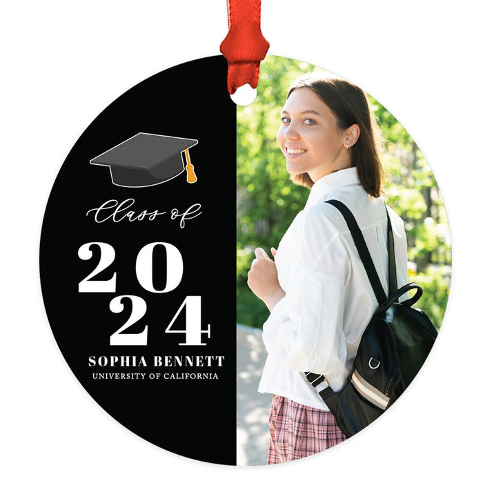 Custom Metal Photo Graduation Christmas Ornament, Class of 20XX Gift-Set of 1-Andaz Press-Custom Photo Class of 2024-