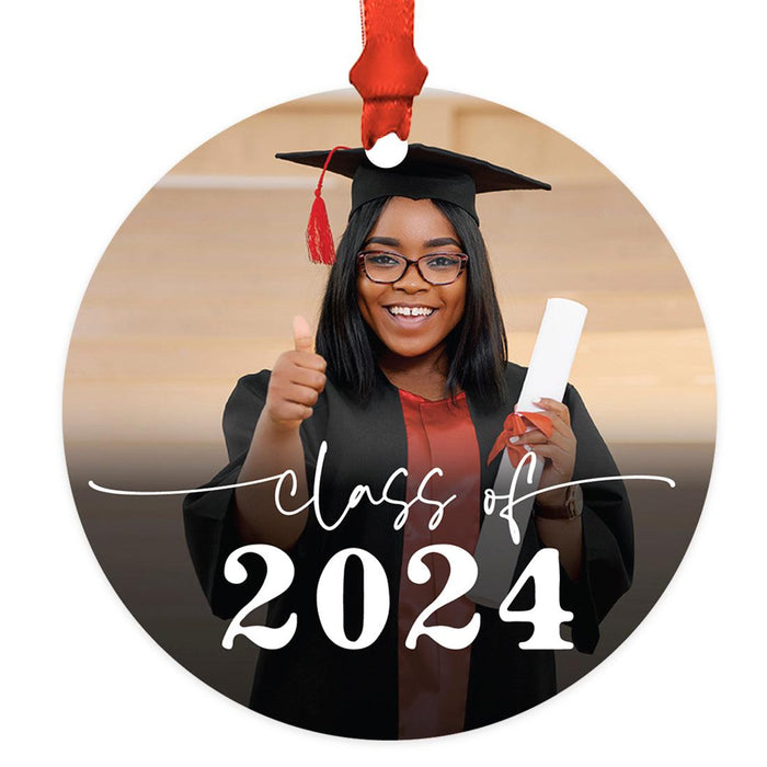 Custom Metal Photo Graduation Christmas Ornament, Class of 20XX Gift-Set of 1-Andaz Press-Modern Class of Custom Photo-