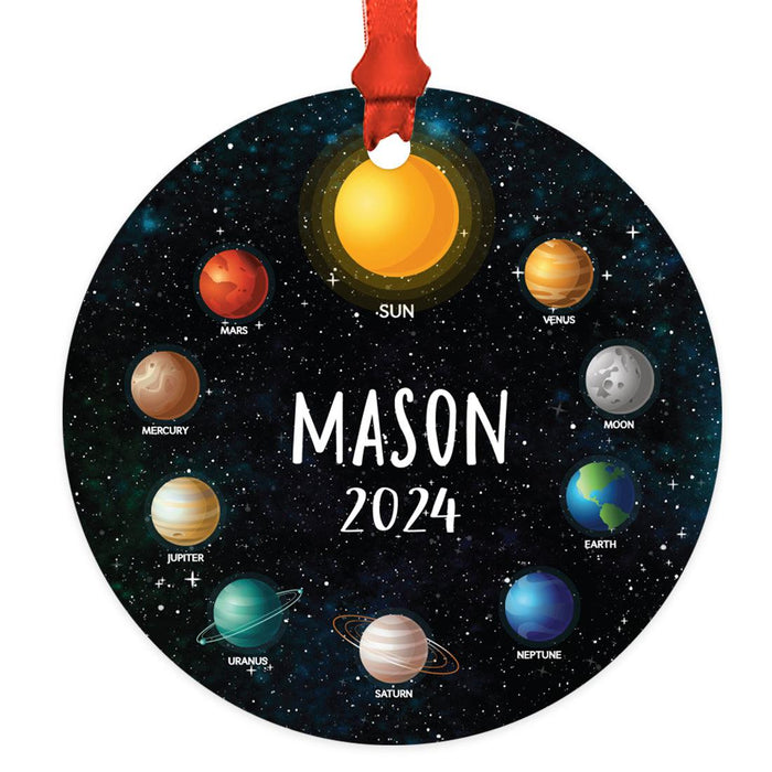 Custom Metal Planet Christmas Ornament for Tree, Unique Design for Kids-Set of 1-Andaz Press-Planets Solar System Space-