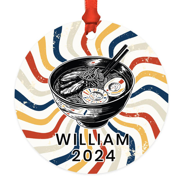 Custom Metal Ramen Christmas Ornament, Custom Ramen Bowl Tree Decor-Set of 1-Andaz Press-Bowl of Ramen-