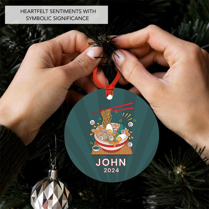 Custom Metal Ramen Christmas Ornament, Custom Ramen Bowl Tree Decor-Set of 1-Andaz Press-Bowl of Ramen-