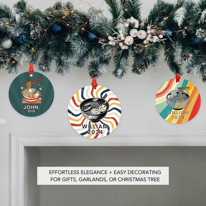 Custom Metal Ramen Christmas Ornament, Custom Ramen Bowl Tree Decor-Set of 1-Andaz Press-Bowl of Ramen-