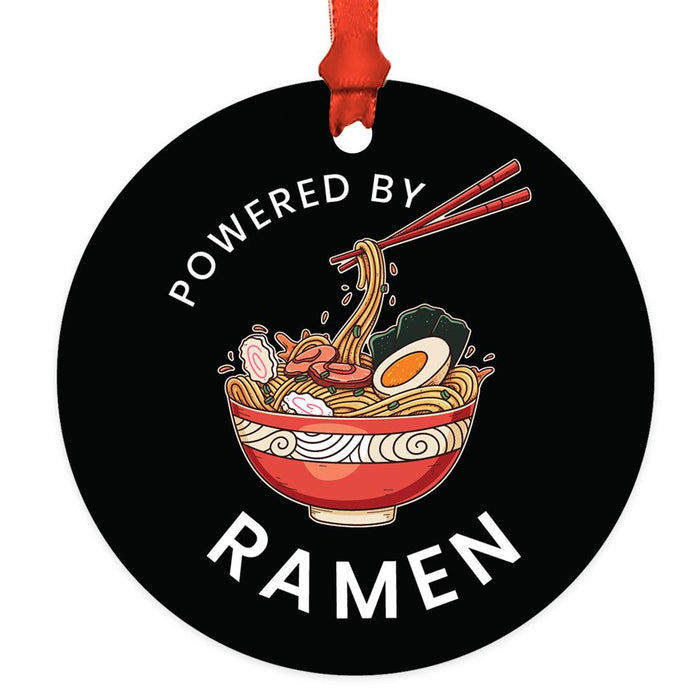Custom Metal Ramen Christmas Ornament, Custom Ramen Bowl Tree Decor-Set of 1-Andaz Press-Powered By Ramen Black Background-