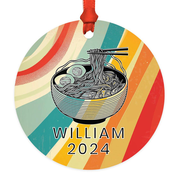 Custom Metal Ramen Christmas Ornament, Custom Ramen Bowl Tree Decor-Set of 1-Andaz Press-Rainbow Stripes Ramen-