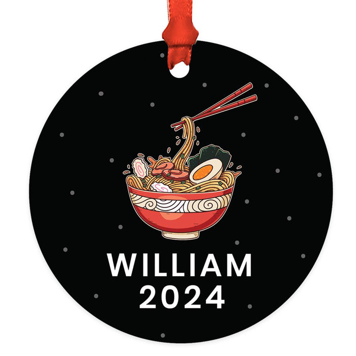 Custom Metal Ramen Christmas Ornament, Custom Ramen Bowl Tree Decor-Set of 1-Andaz Press-Ramen With Black Background-