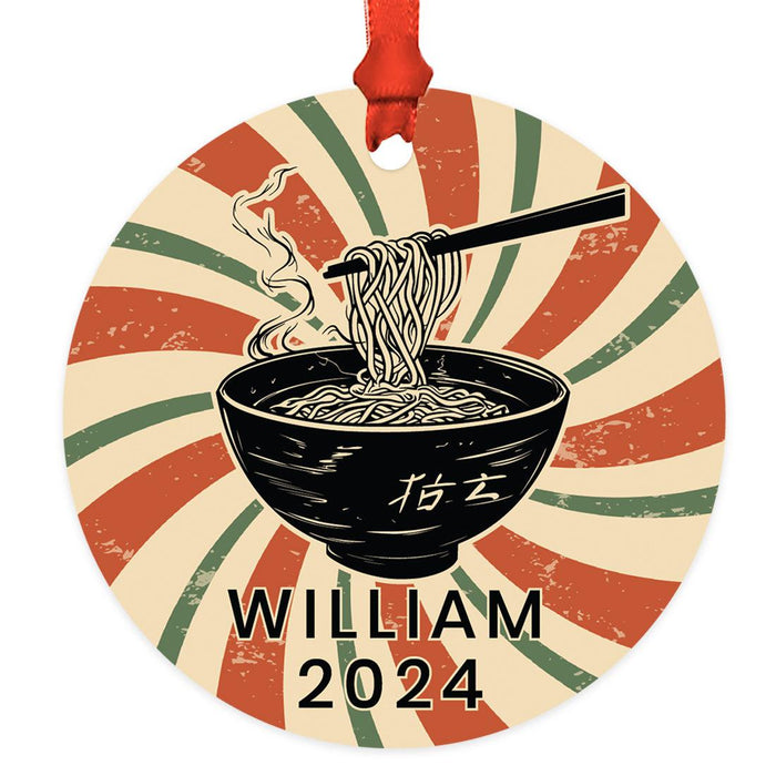 Custom Metal Ramen Christmas Ornament, Custom Ramen Bowl Tree Decor-Set of 1-Andaz Press-Retro Vintages Ramen-
