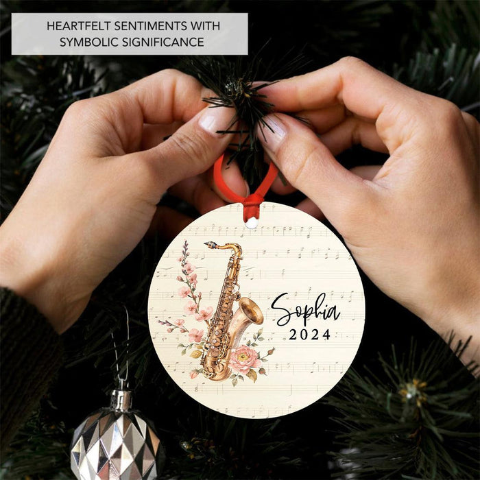 Custom Metal Saxophone Ornament Decor for Christmas Tree-Set of 1-Andaz Press-Floral Saxophone-