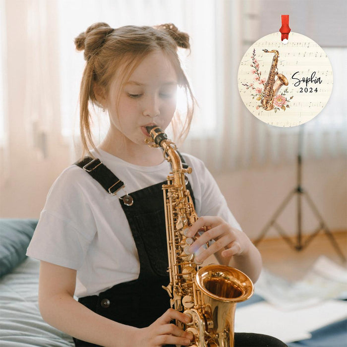Custom Metal Saxophone Ornament Decor for Christmas Tree-Set of 1-Andaz Press-Floral Saxophone-