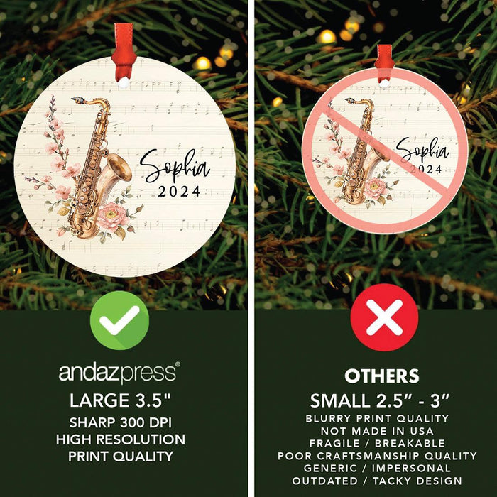 Custom Metal Saxophone Ornament Decor for Christmas Tree-Set of 1-Andaz Press-Floral Saxophone-