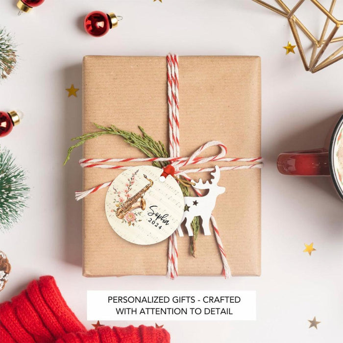 Custom Metal Saxophone Ornament Decor for Christmas Tree-Set of 1-Andaz Press-Floral Saxophone-