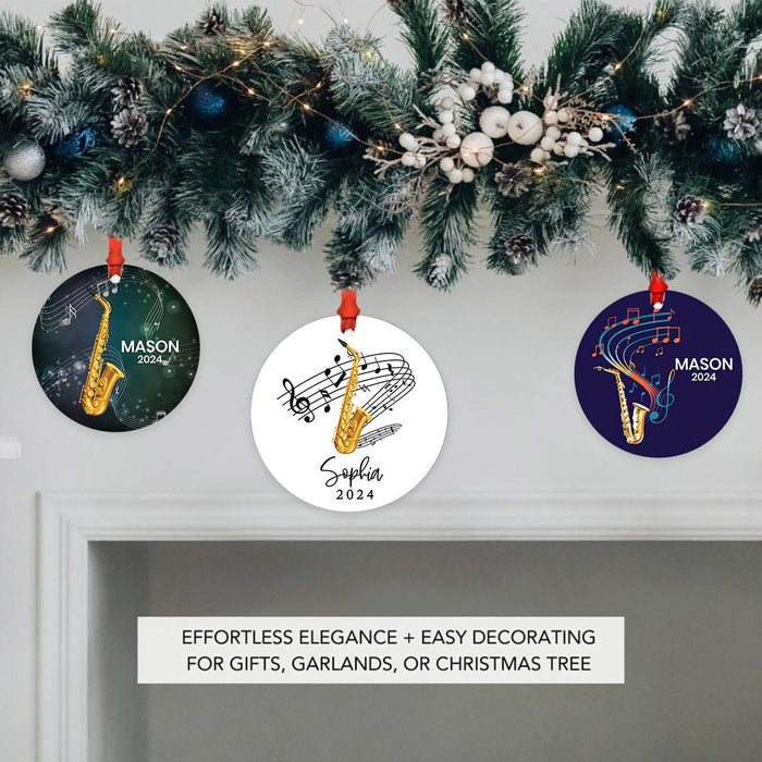 Custom Metal Saxophone Ornament Decor for Christmas Tree-Set of 1-Andaz Press-Floral Saxophone-