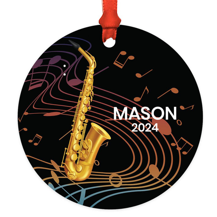 Custom Metal Saxophone Ornament Decor for Christmas Tree-Set of 1-Andaz Press-Saxophone with Colorful Music Notes-