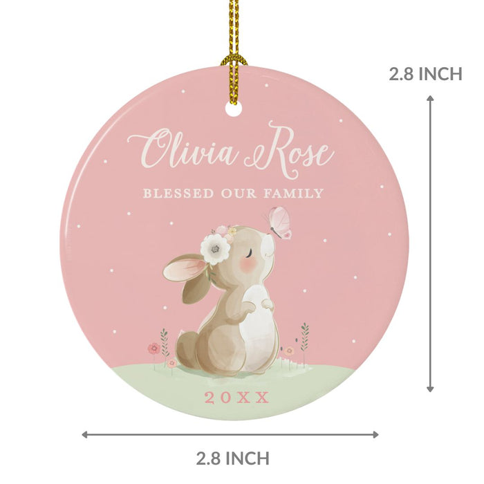 Custom Name and Year Round Porcelain Christmas Ornament, Bunny Rabbit Blush Pink Bulk-Set of 6-Andaz Press-Blessed Our Family-