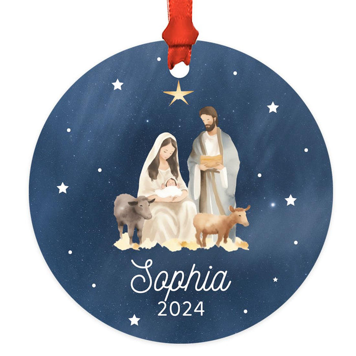 Custom Nativity Ornament Metal Christmas Tree Decor for Kids and Adults-Set of 1-Andaz Press-Oh Come Let Us Adore Him Custom Family Name-