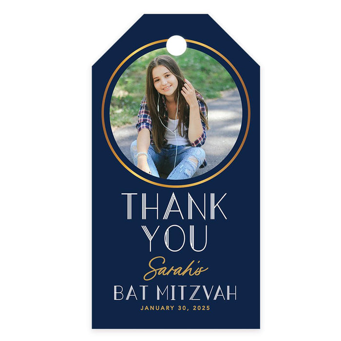 Custom Photo Bar/Bat Mitzvah Favor Tags with String, Thank You Gift Tags for Party Favors, Set of 60-Set of 60-Andaz Press-Art Deco-