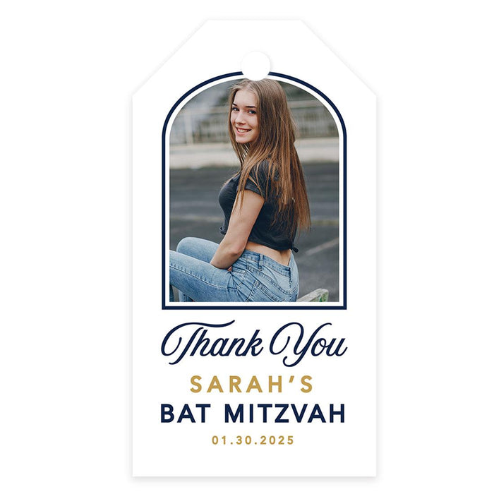 Custom Photo Bar/Bat Mitzvah Favor Tags with String, Thank You Gift Tags for Party Favors, Set of 60-Set of 60-Andaz Press-Modern Arch-