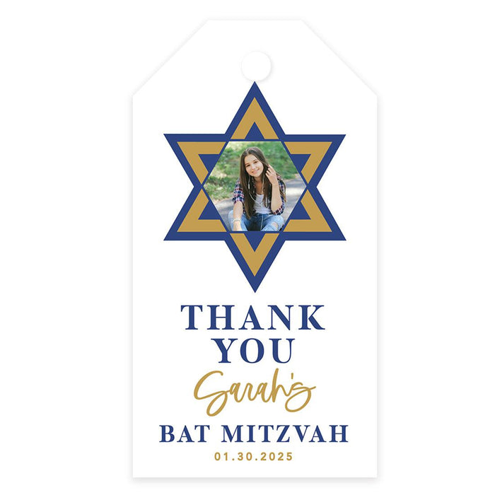 Custom Photo Bar/Bat Mitzvah Favor Tags with String, Thank You Gift Tags for Party Favors, Set of 60-Set of 60-Andaz Press-Star of David-