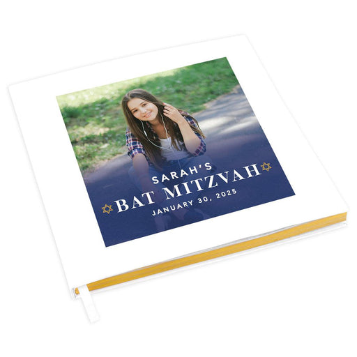 Custom Photo Bar/Bat Mitzvah Guest Book with Gold Accents, Album for Girls, or Boys, Set of 1-Set of 1-Andaz Press-Custom Photo-