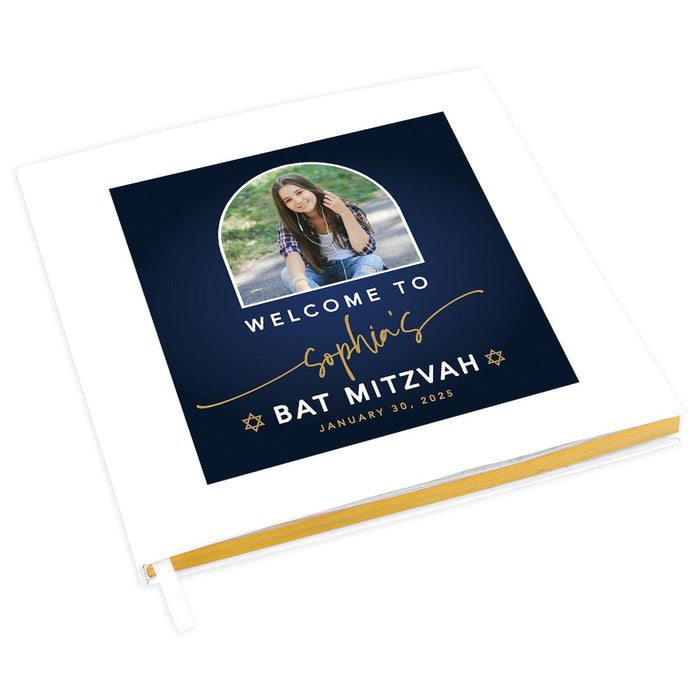 Custom Photo Bar/Bat Mitzvah Guest Book with Gold Accents, Album for Girls, or Boys, Set of 1-Set of 1-Andaz Press-Half Arch Custom Photo-