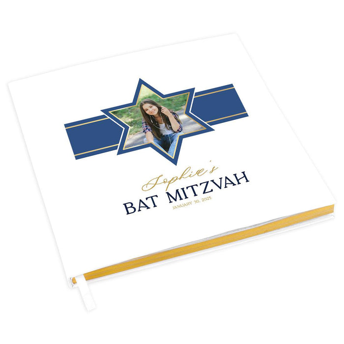 Custom Photo Bar/Bat Mitzvah Guest Book with Gold Accents, Album for Girls, or Boys, Set of 1-Set of 1-Andaz Press-Star of David Custom Photo-