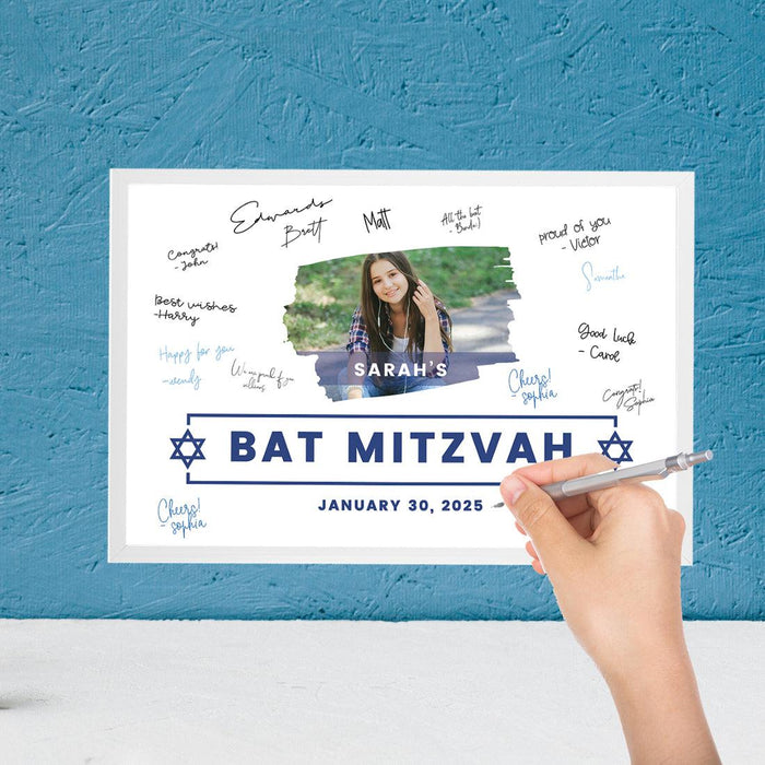 Custom Photo Bar/Bat Mitzvah Signature Frame Guest Book Alternative, Set of 1-Set of 1-Andaz Press-Brushstroke Frame-