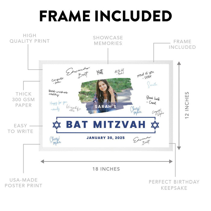 Custom Photo Bar/Bat Mitzvah Signature Frame Guest Book Alternative, Set of 1-Set of 1-Andaz Press-Brushstroke Frame-