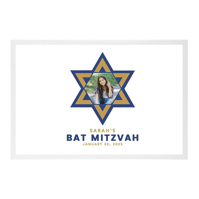 Custom Photo Bar/Bat Mitzvah Signature Frame Guest Book Alternative, Set of 1-Set of 1-Andaz Press-Geometric Star of David-