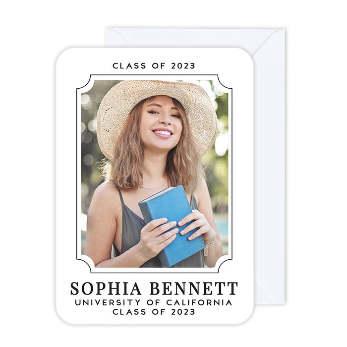Custom Photo Graduation Announcement Cards with Envelopes, Set of 24-Set of 24-Andaz Press-Art Deco Frame-