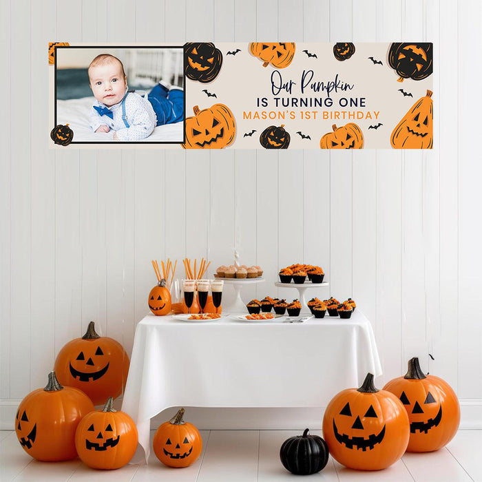 Custom Photo Halloween 1st Birthday Banner, Backdrop Welcome Sign, Set of 1-Set of 1-Andaz Press-1st Boo Day-
