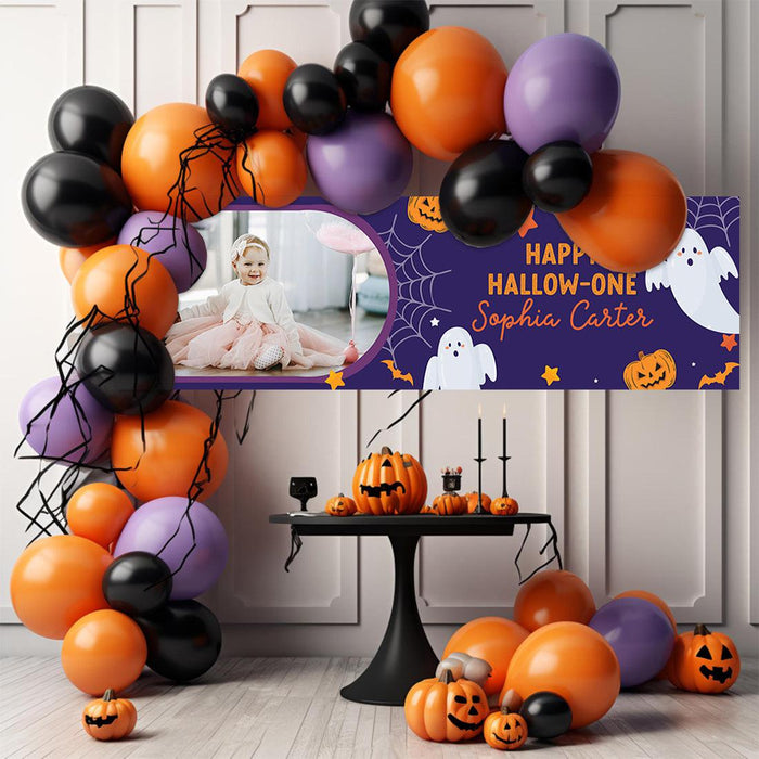 Custom Photo Halloween 1st Birthday Banner, Backdrop Welcome Sign, Set of 1-Set of 1-Andaz Press-1st Boo Day-