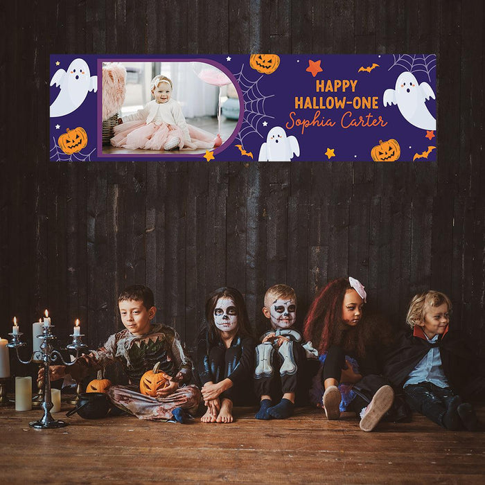 Custom Photo Halloween 1st Birthday Banner, Backdrop Welcome Sign, Set of 1-Set of 1-Andaz Press-1st Boo Day-