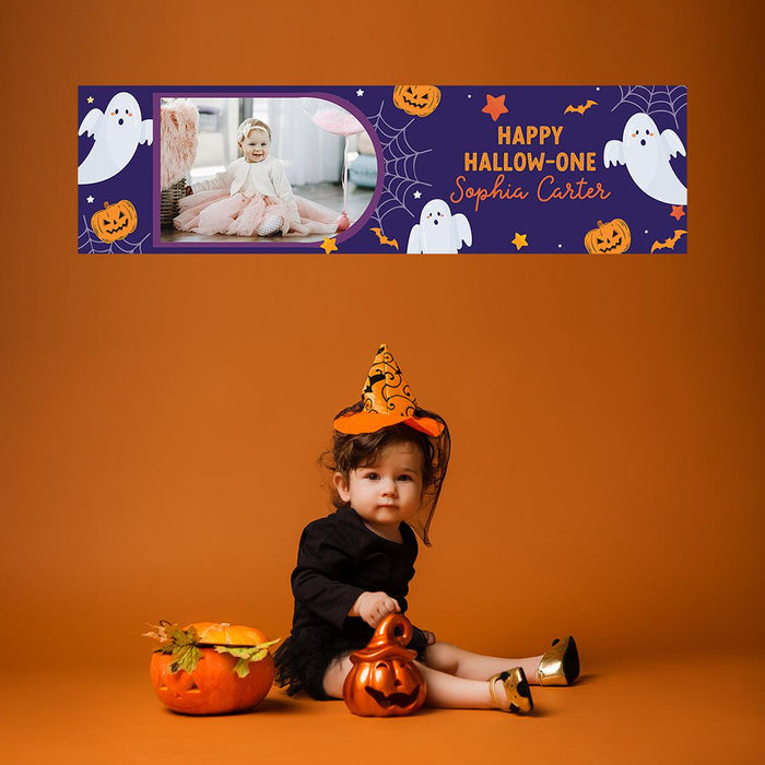 Custom Photo Halloween 1st Birthday Banner, Backdrop Welcome Sign, Set of 1-Set of 1-Andaz Press-1st Boo Day-