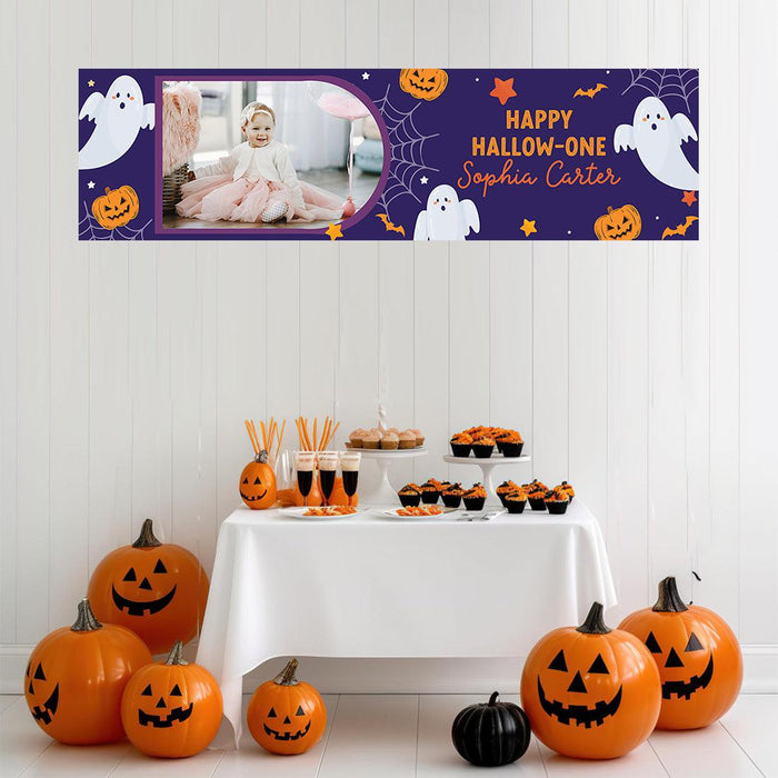 Custom Photo Halloween 1st Birthday Banner, Backdrop Welcome Sign, Set of 1-Set of 1-Andaz Press-1st Boo Day-