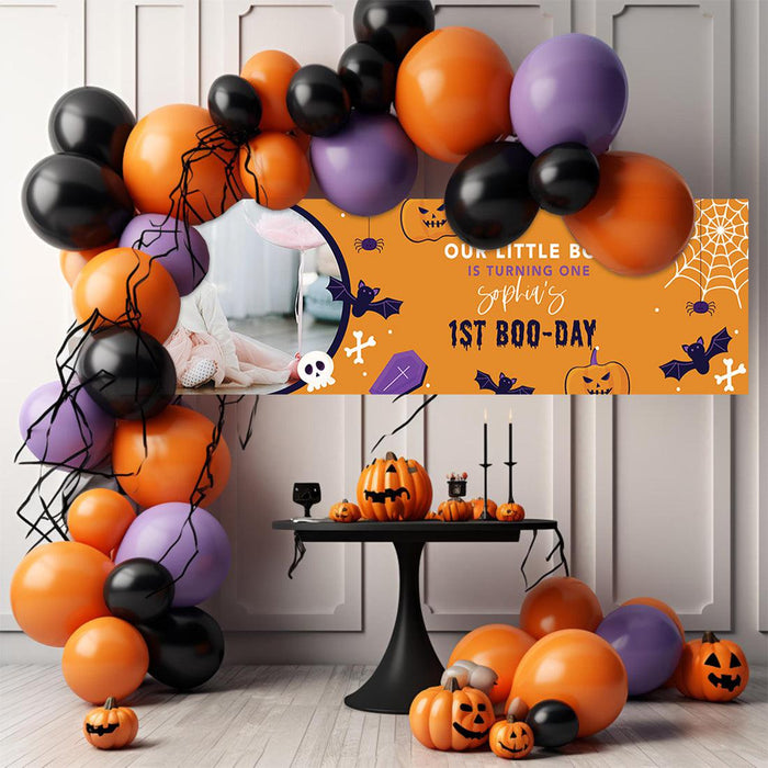 Custom Photo Halloween 1st Birthday Banner, Backdrop Welcome Sign, Set of 1-Set of 1-Andaz Press-1st Boo Day-