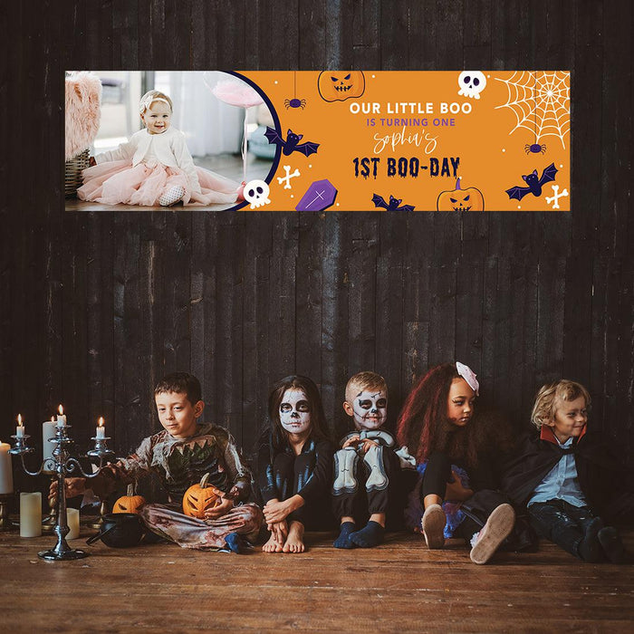 Custom Photo Halloween 1st Birthday Banner, Backdrop Welcome Sign, Set of 1-Set of 1-Andaz Press-1st Boo Day-