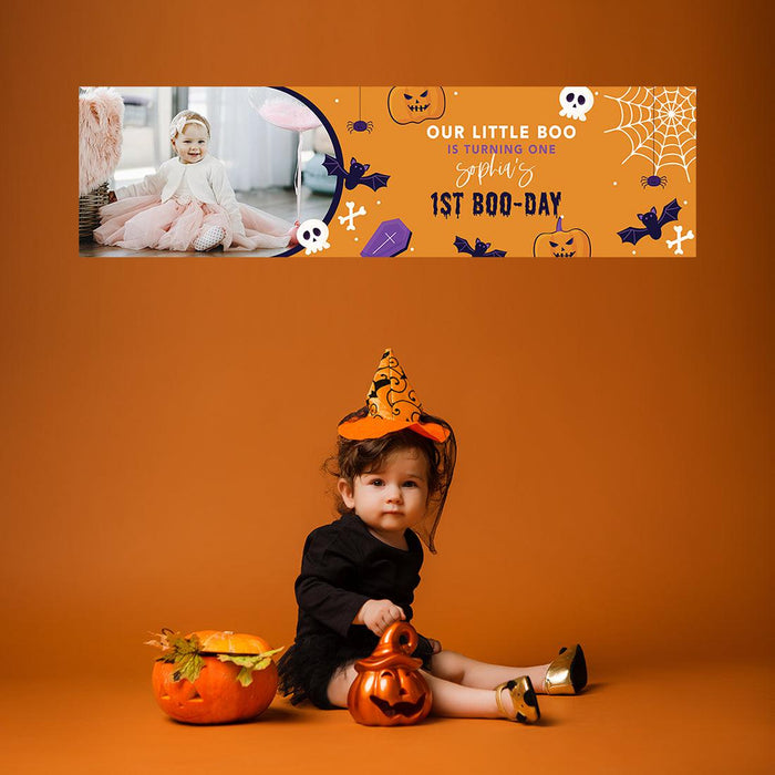 Custom Photo Halloween 1st Birthday Banner, Backdrop Welcome Sign, Set of 1-Set of 1-Andaz Press-1st Boo Day-