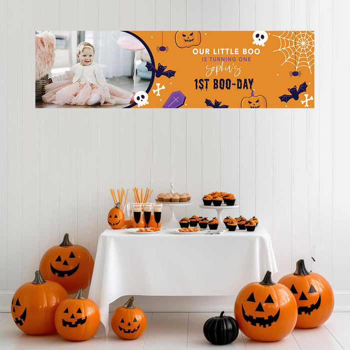 Custom Photo Halloween 1st Birthday Banner, Backdrop Welcome Sign, Set of 1-Set of 1-Andaz Press-1st Boo Day-