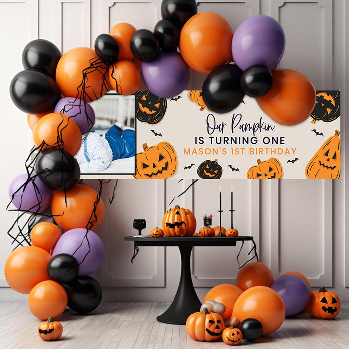 Custom Photo Halloween 1st Birthday Banner, Backdrop Welcome Sign, Set of 1-Set of 1-Andaz Press-1st Boo Day-