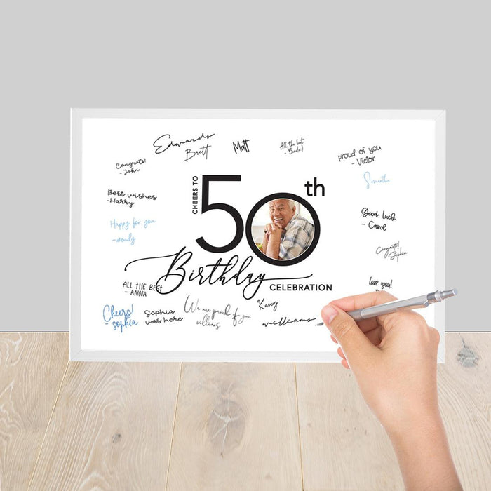 Custom Photo Happy Birthday Signature Frame Guest Book Alternative, Set of 1-Set of 1-Andaz Press-50 Years-