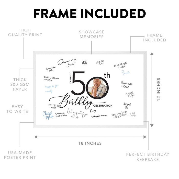 Custom Photo Happy Birthday Signature Frame Guest Book Alternative, Set of 1-Set of 1-Andaz Press-50 Years-