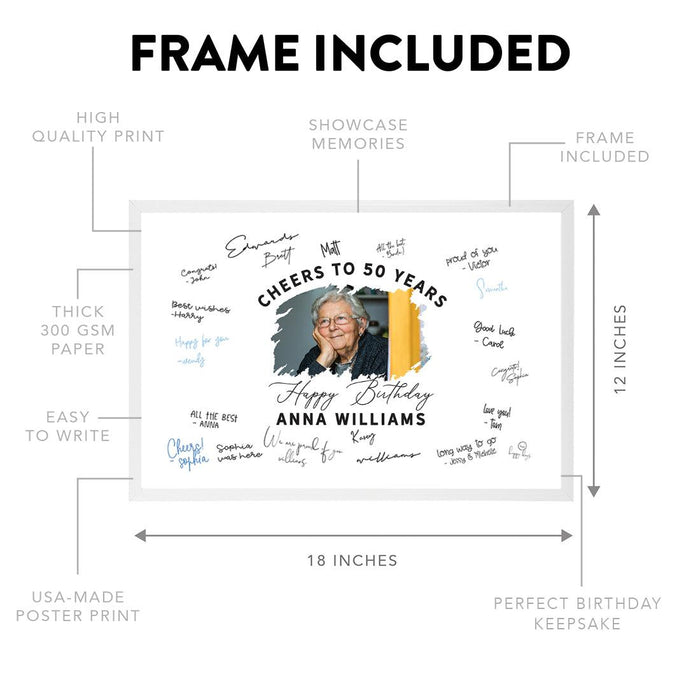 Custom Photo Happy Birthday Signature Frame Guest Book Alternative, Set of 1-Set of 1-Andaz Press-50 Years-