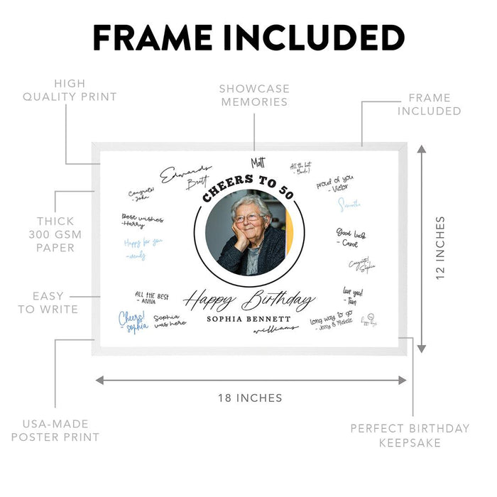 Custom Photo Happy Birthday Signature Frame Guest Book Alternative, Set of 1-Set of 1-Andaz Press-50 Years-