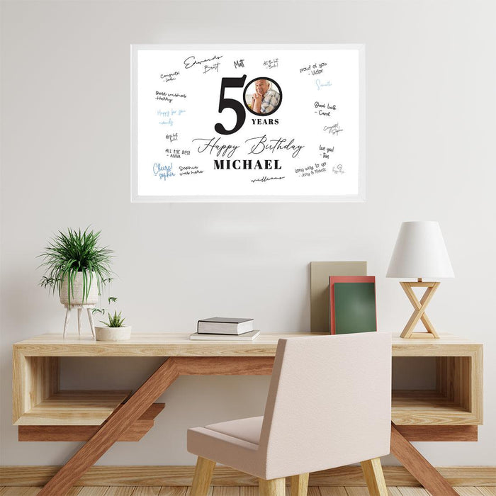 Custom Photo Happy Birthday Signature Frame Guest Book Alternative, Set of 1-Set of 1-Andaz Press-50 Years-