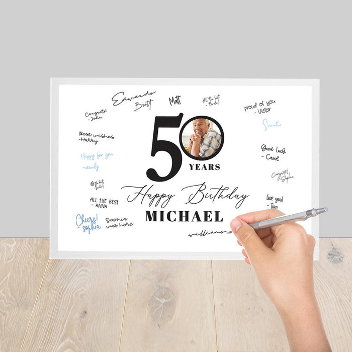 Custom Photo Happy Birthday Signature Frame Guest Book Alternative, Set of 1-Set of 1-Andaz Press-50 Years-