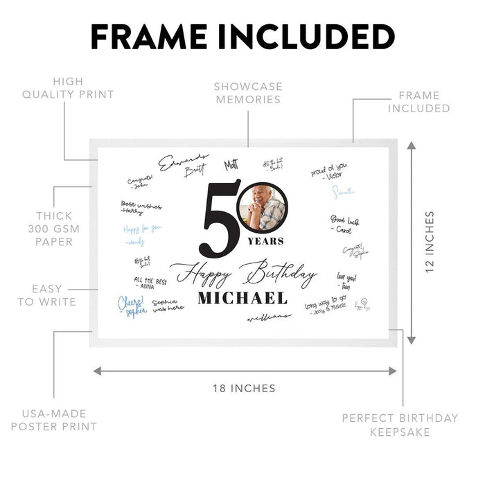 Custom Photo Happy Birthday Signature Frame Guest Book Alternative, Set of 1-Set of 1-Andaz Press-50 Years-