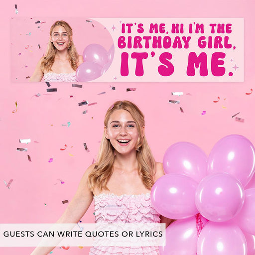 Custom Photo It's Me Hi I'm The Birthday Girl Its Me Banner, Disco Party Decorations, Set of 1-Set of 1-Andaz Press-Retro Hot Pink with Photo-