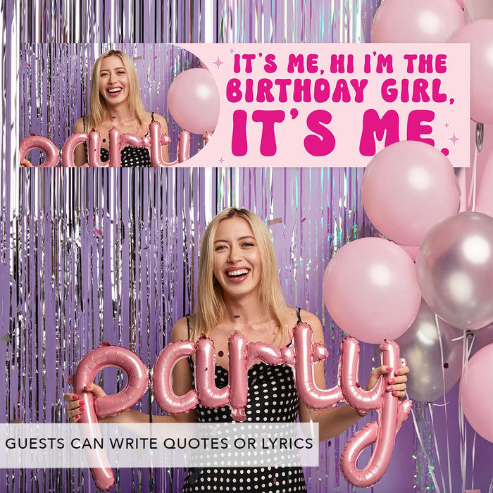 Custom Photo It's Me Hi I'm The Birthday Girl Its Me Banner, Disco Party Decorations, Set of 1-Set of 1-Andaz Press-Retro Hot Pink with Photo-